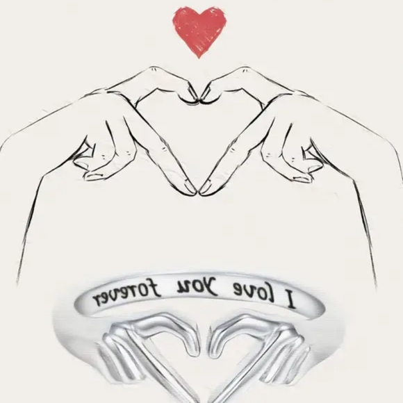 925 Sterling Silver Double Hands Heart Ring Love Hands Open Adjustable Ring - Picture 4 of 6